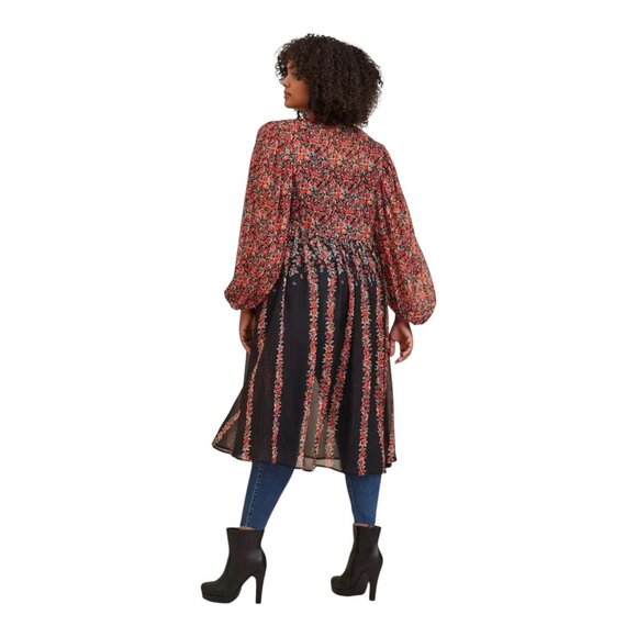 Torrid Womens Lurex Chiffon Floral Sheer Tie Front Maxi Kimono SZ 2 Long Sleeve - Picture 2 of 16